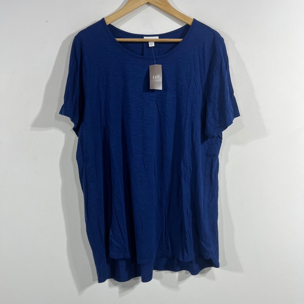 J. Jill Blue Cotton Tencel Modal Short Sleeve Pleat Back Tee XL Minimalist Boho